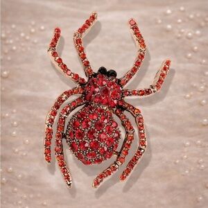 Gothic Spider Brooch with Red Crystals